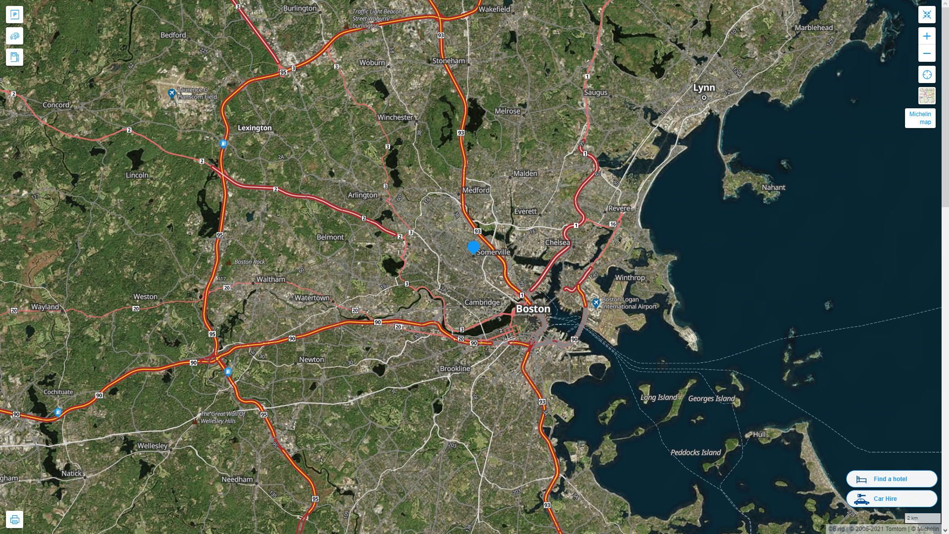 Somerville Massachusetts Highway and Road Map with Satellite View